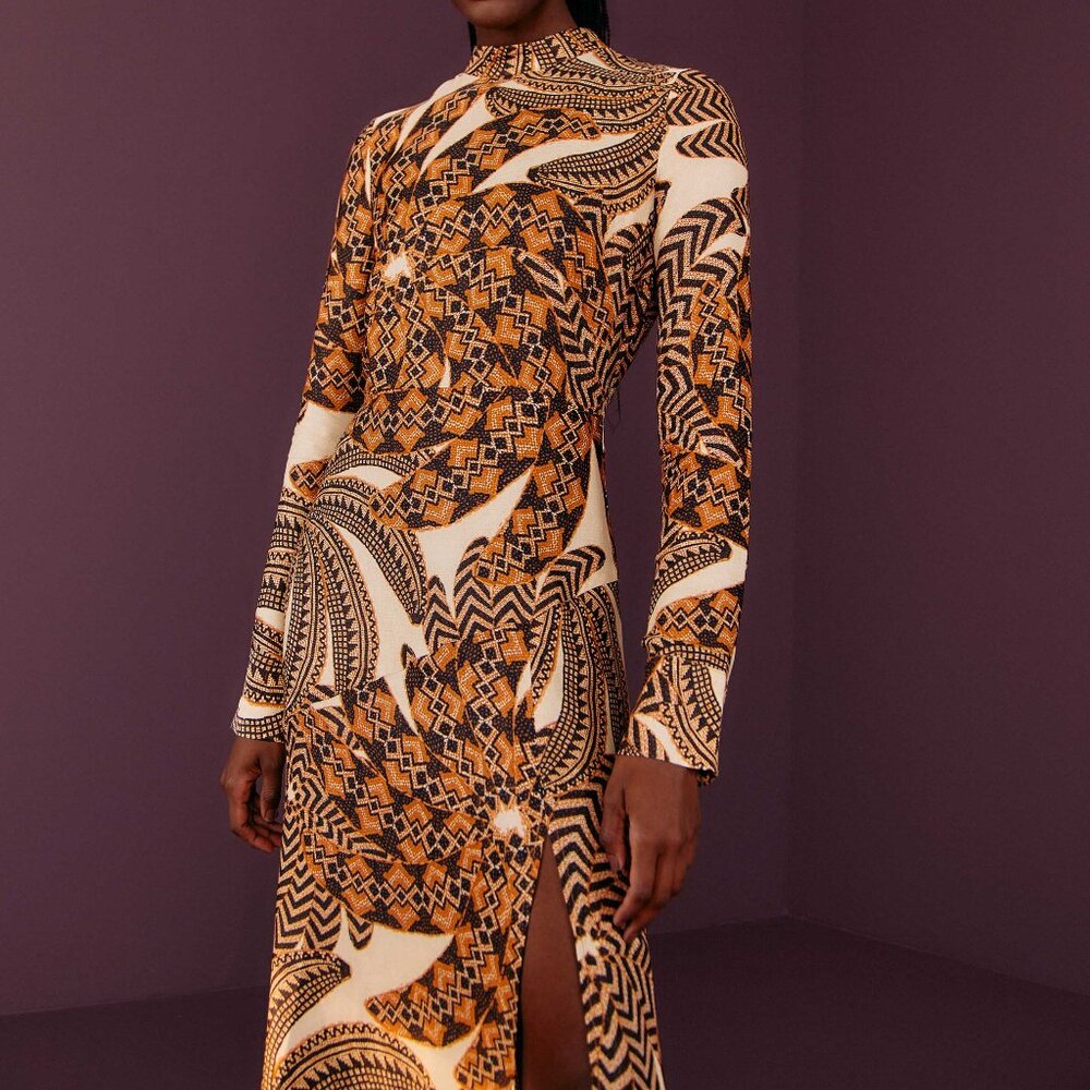 Sand Yawanawa Vanahu Lenzing™ Ecovero™ Viscose Midi Dress